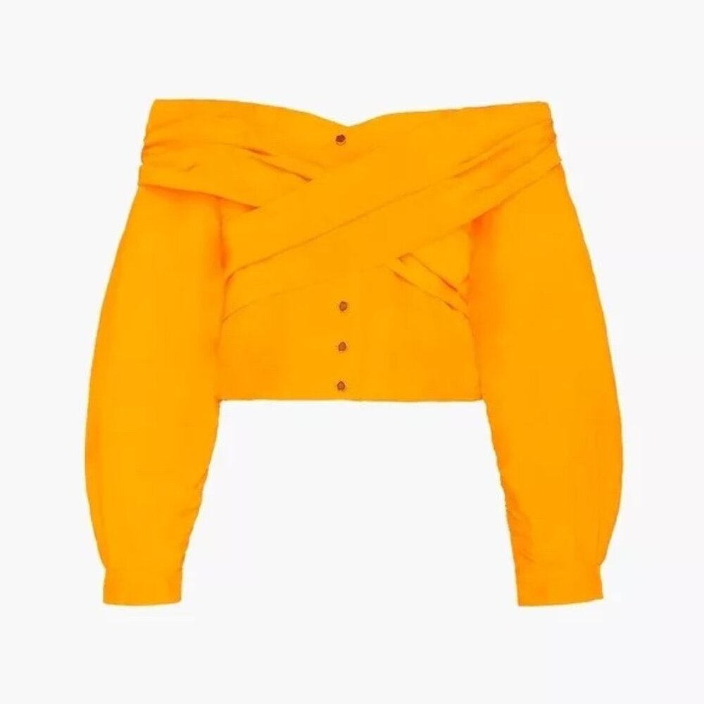 NWT Zara LIMITED EDITION Crop Off-the-Shoulder Tie Detail Wrap Top SM Orange